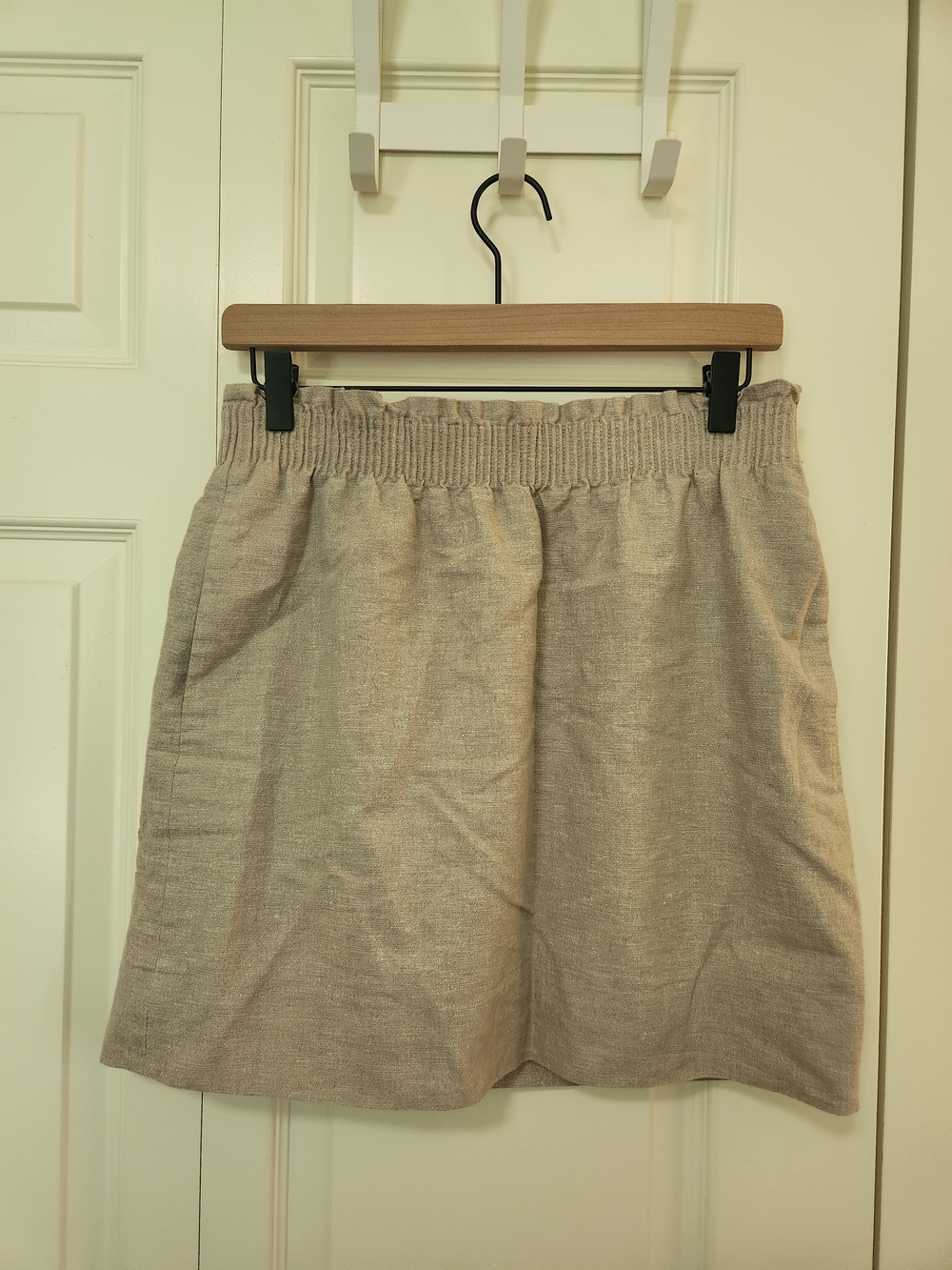 J. Crew Beige Elastic-Waist Mini Skirt Linen Blend Sparkle Shimmer